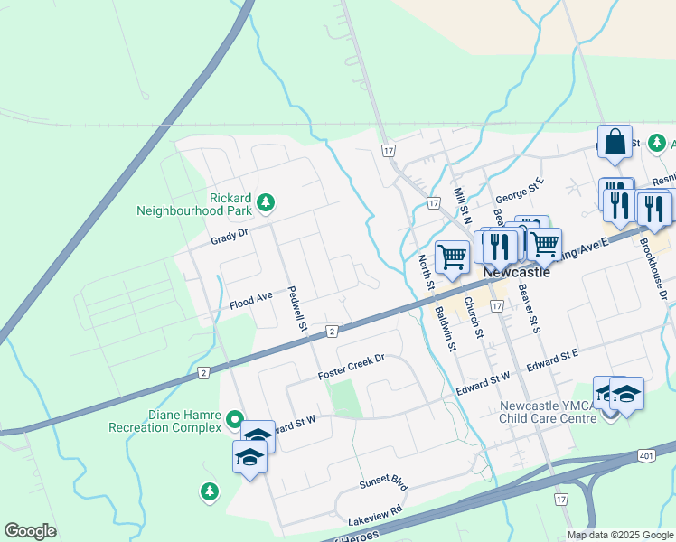 map of restaurants, bars, coffee shops, grocery stores, and more near 59 Donald Powell Cres in Newcastle