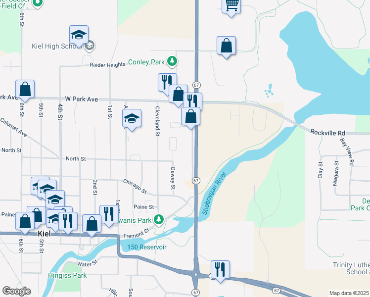 map of restaurants, bars, coffee shops, grocery stores, and more near 1001 Service Road in Kiel