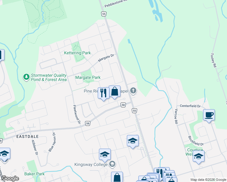 map of restaurants, bars, coffee shops, grocery stores, and more near 1304 Kilmaurs Avenue in Oshawa