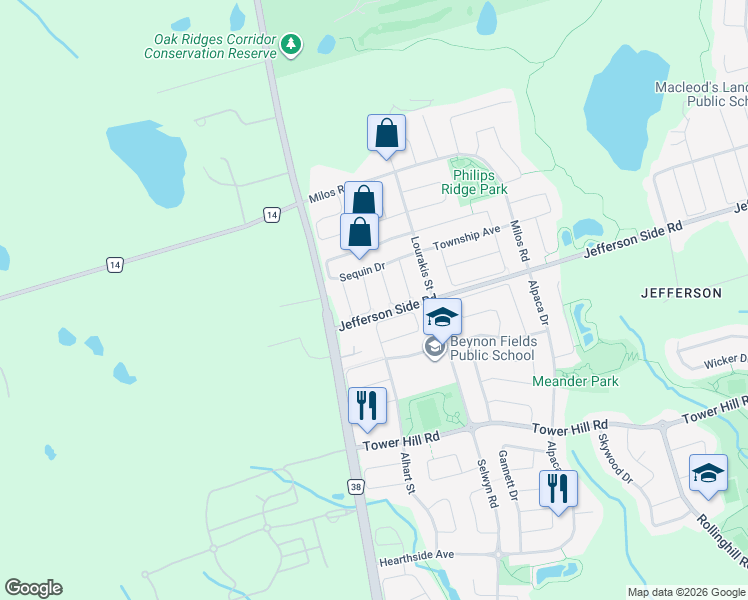 map of restaurants, bars, coffee shops, grocery stores, and more near 25 Seiffer Crescent in Richmond Hill