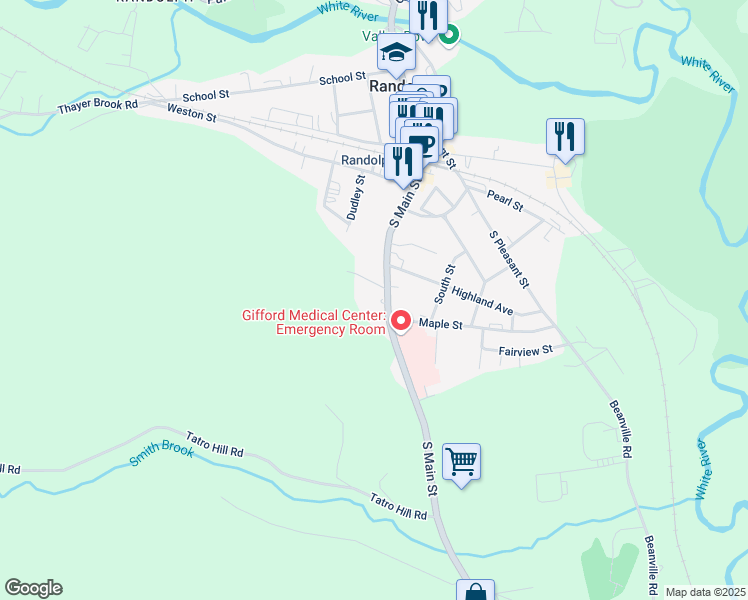 map of restaurants, bars, coffee shops, grocery stores, and more near 41 South Main Street in Randolph