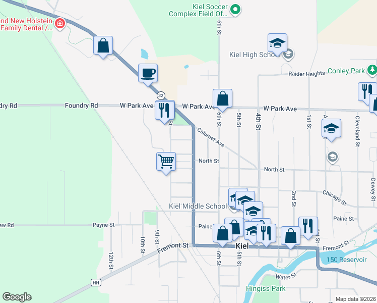map of restaurants, bars, coffee shops, grocery stores, and more near 1036 7th Street in Kiel