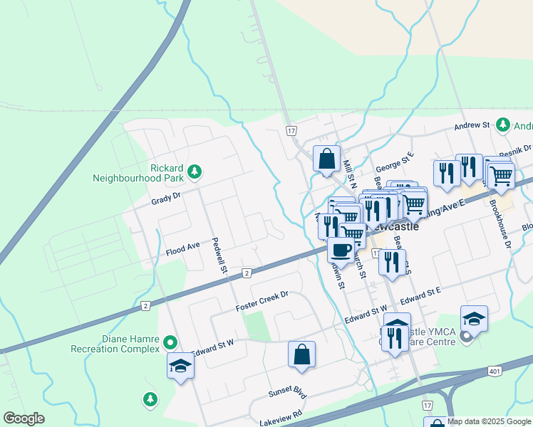 map of restaurants, bars, coffee shops, grocery stores, and more near 59 Donald Powell Cres in Newcastle