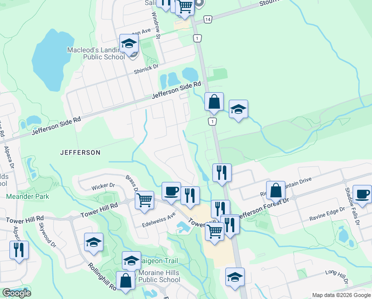 map of restaurants, bars, coffee shops, grocery stores, and more near 41 Grange Drive in Richmond Hill