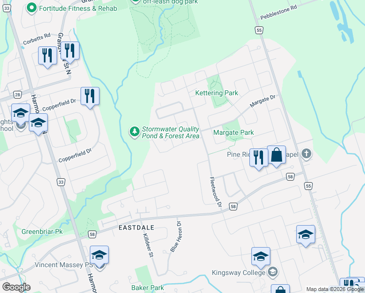 map of restaurants, bars, coffee shops, grocery stores, and more near 1081 Langford Street in Oshawa