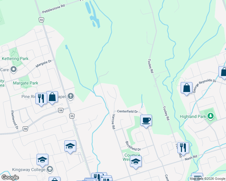 map of restaurants, bars, coffee shops, grocery stores, and more near 192 Varcoe Road in Courtice