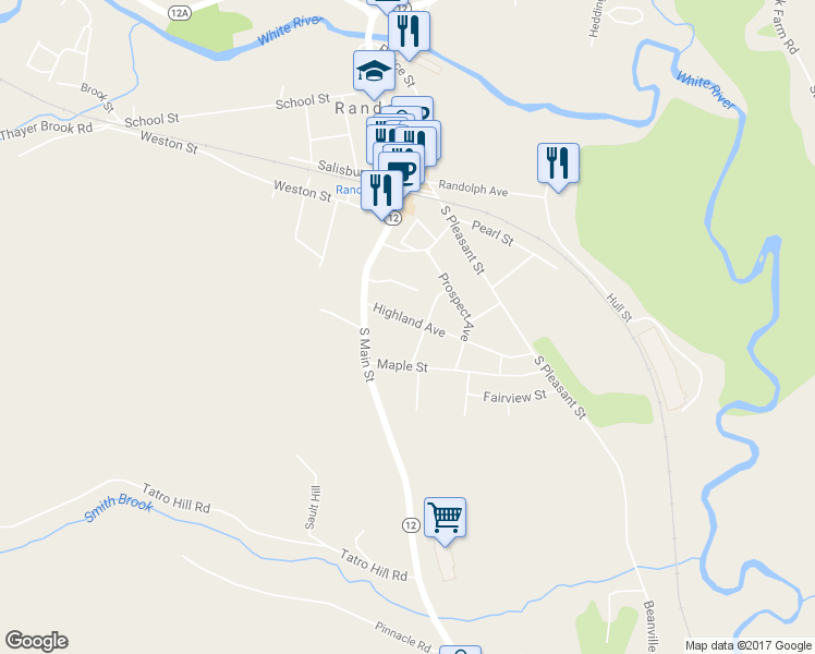 map of restaurants, bars, coffee shops, grocery stores, and more near 7 Highland Ave in Randolph