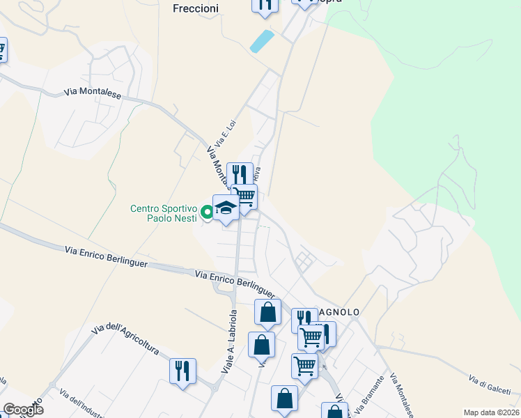 map of restaurants, bars, coffee shops, grocery stores, and more near 216 Via Montalese in Bagnolo di Sopra