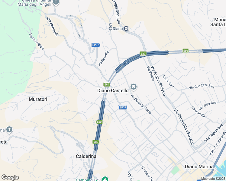 map of restaurants, bars, coffee shops, grocery stores, and more near 51 Via Diano Castello in Diano Castello