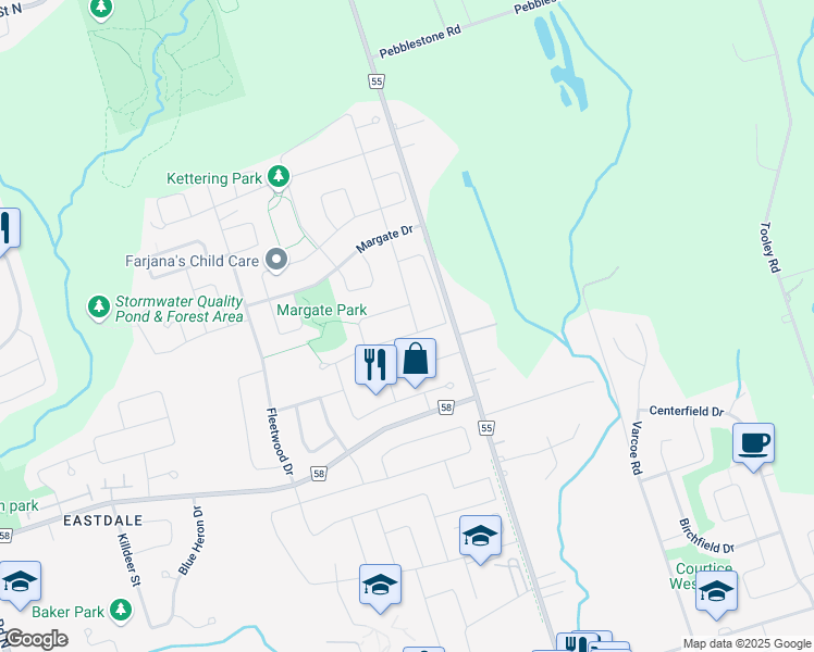 map of restaurants, bars, coffee shops, grocery stores, and more near 496 Aldershot Drive in Oshawa