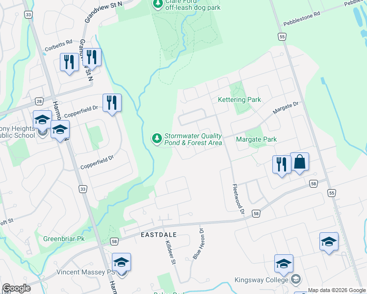 map of restaurants, bars, coffee shops, grocery stores, and more near 1156 Cotswold Court in Oshawa