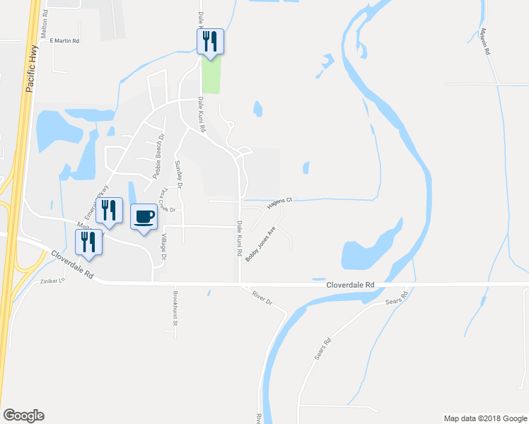 map of restaurants, bars, coffee shops, grocery stores, and more near Hagens Court in Creswell