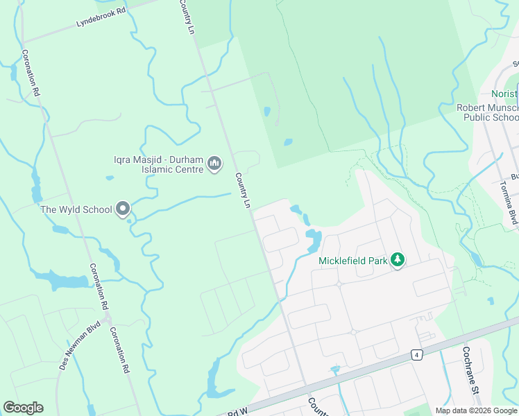 map of restaurants, bars, coffee shops, grocery stores, and more near 4375 Country Lane in Whitby