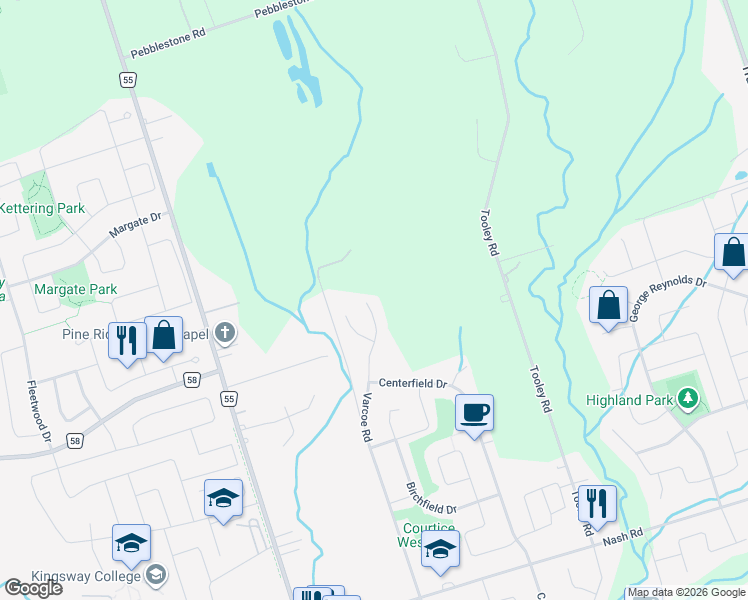 map of restaurants, bars, coffee shops, grocery stores, and more near 192 Varcoe Road in Courtice