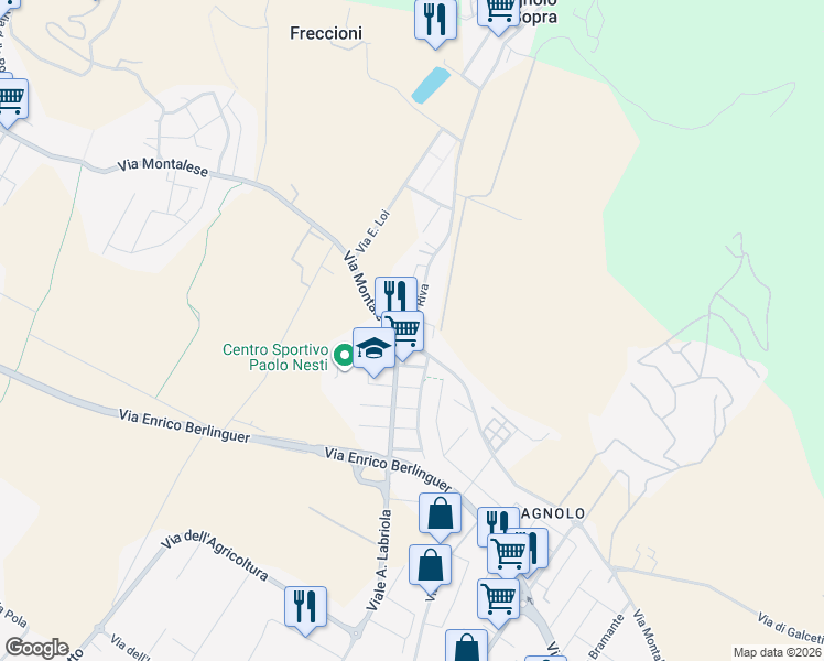 map of restaurants, bars, coffee shops, grocery stores, and more near 216 Via Montalese in Bagnolo di Sopra