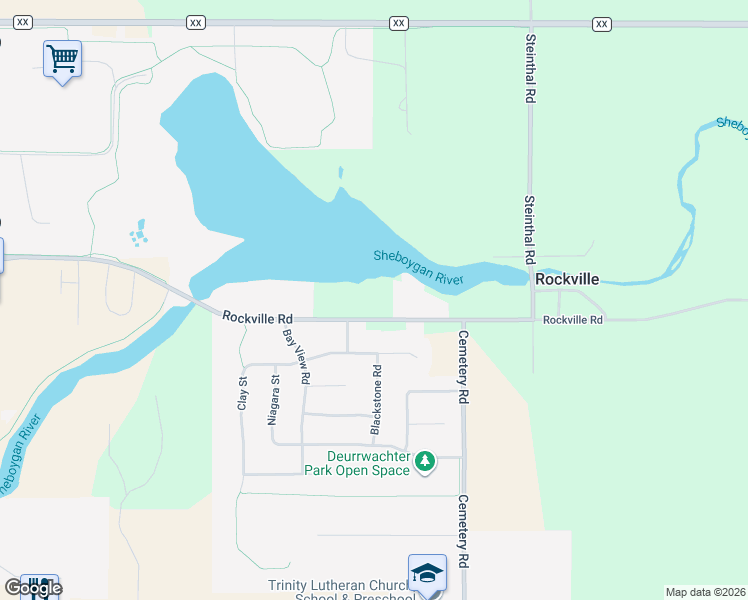 map of restaurants, bars, coffee shops, grocery stores, and more near 22508 Rockville Road in Kiel