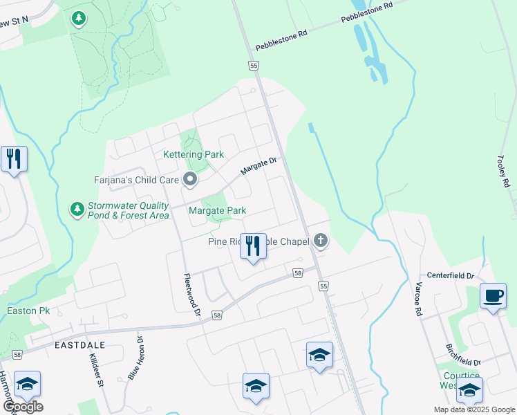 map of restaurants, bars, coffee shops, grocery stores, and more near 607 Faywood Crescent in Oshawa