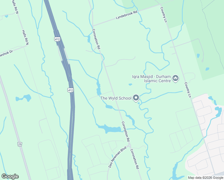 map of restaurants, bars, coffee shops, grocery stores, and more near 4615 Coronation Road in Whitby