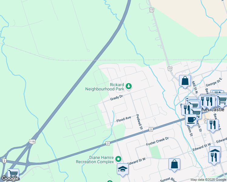 map of restaurants, bars, coffee shops, grocery stores, and more near in Newcastle