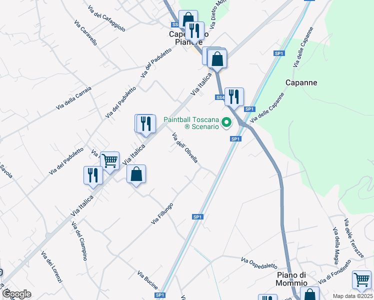 map of restaurants, bars, coffee shops, grocery stores, and more near 7 Via dell' Olivella in Camaiore