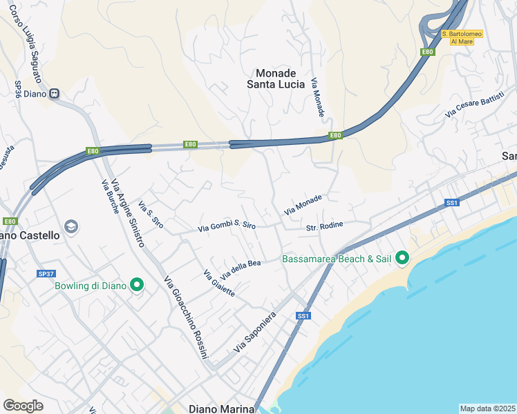 map of restaurants, bars, coffee shops, grocery stores, and more near 10 Strada Sant'Angelo in Diano Marina