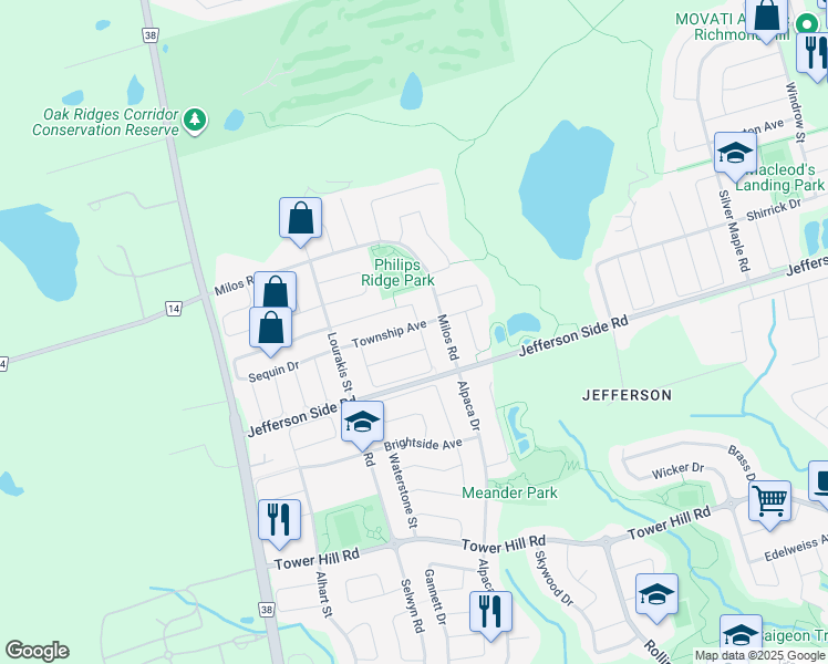 map of restaurants, bars, coffee shops, grocery stores, and more near 2 Bowkett Drive in Richmond Hill