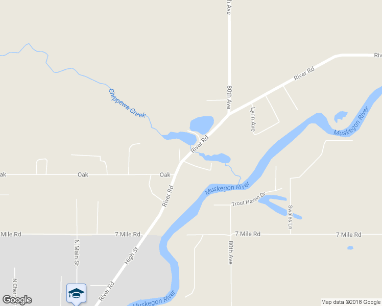 map of restaurants, bars, coffee shops, grocery stores, and more near 5513 River Road in Evart