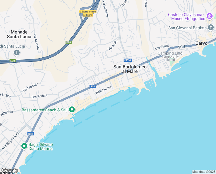 map of restaurants, bars, coffee shops, grocery stores, and more near 7 Viale Europa in San Bartolomeo al Mare