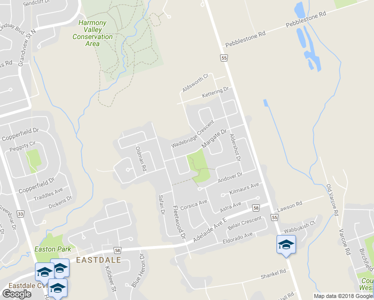 map of restaurants, bars, coffee shops, grocery stores, and more near 1224 Margate Drive in Oshawa