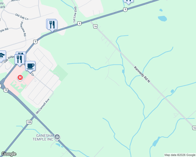 map of restaurants, bars, coffee shops, grocery stores, and more near 21120 Kennedy Road in Regional Municipality of Peel
