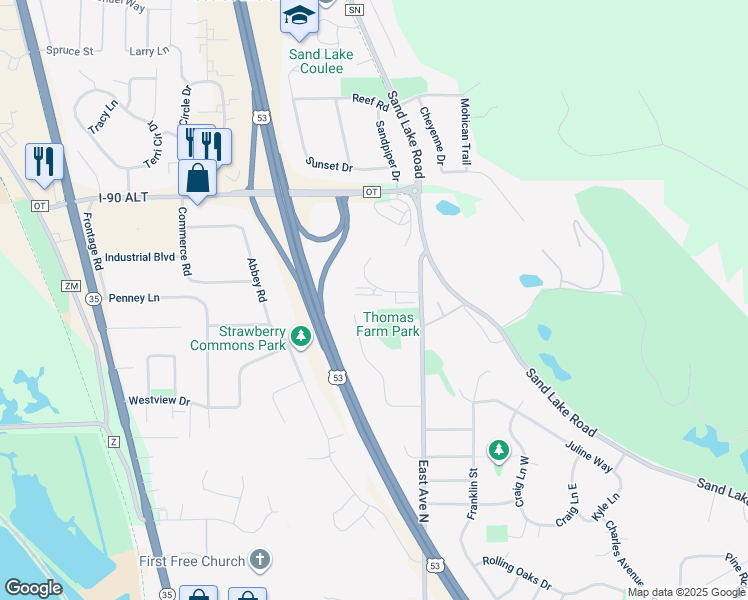 map of restaurants, bars, coffee shops, grocery stores, and more near 435 Country Club Lane in Onalaska