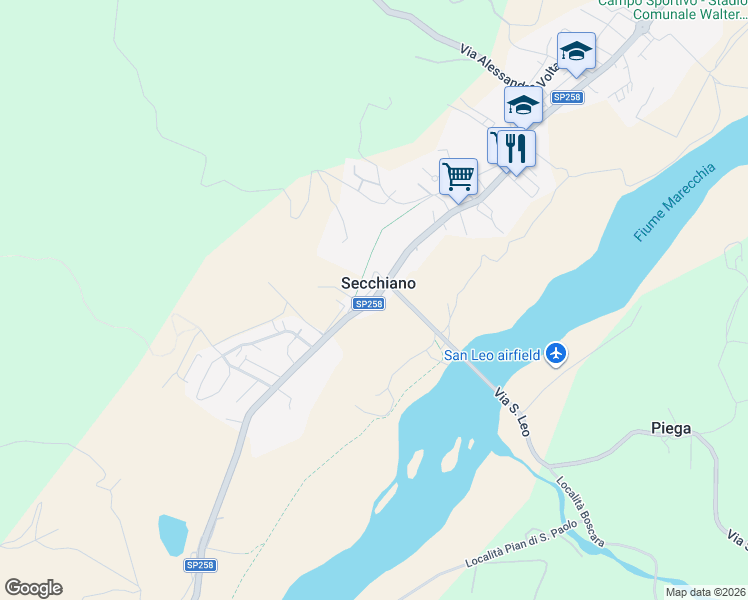 map of restaurants, bars, coffee shops, grocery stores, and more near in Secchiano