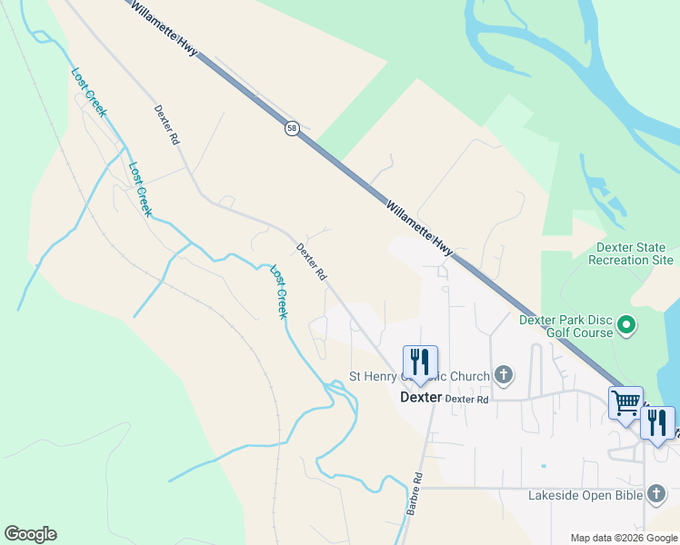 map of restaurants, bars, coffee shops, grocery stores, and more near 38717 Dexter Road in Dexter