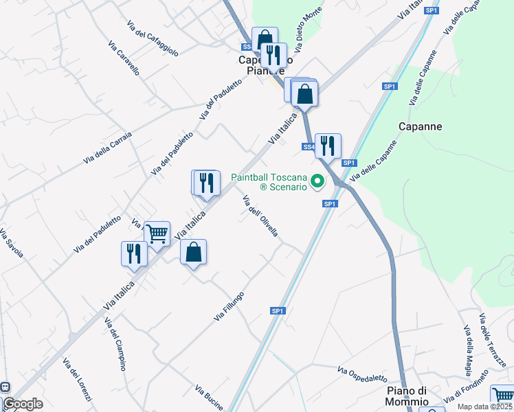 map of restaurants, bars, coffee shops, grocery stores, and more near 7 Via dell' Olivella in Camaiore