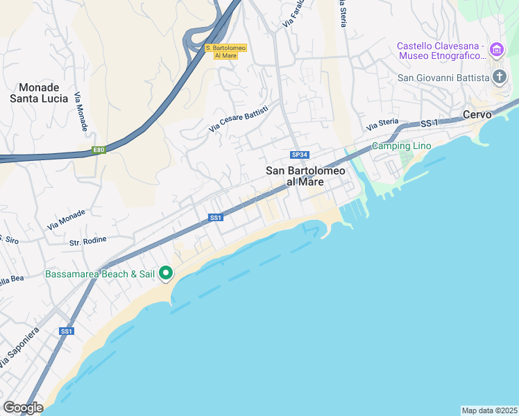 map of restaurants, bars, coffee shops, grocery stores, and more near 7 Viale Europa in San Bartolomeo Al Mare