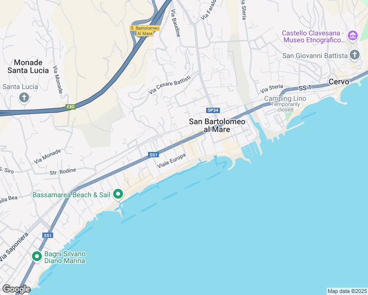 map of restaurants, bars, coffee shops, grocery stores, and more near 7 Viale Europa in San Bartolomeo Al Mare