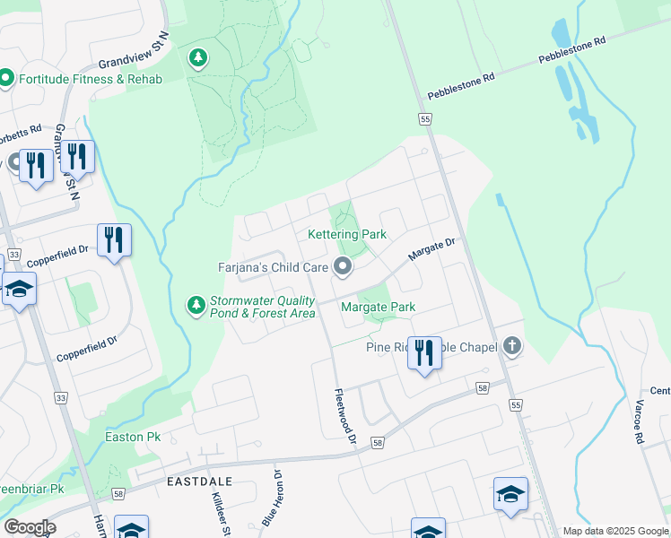 map of restaurants, bars, coffee shops, grocery stores, and more near 1198 Wadebridge Crescent in Oshawa