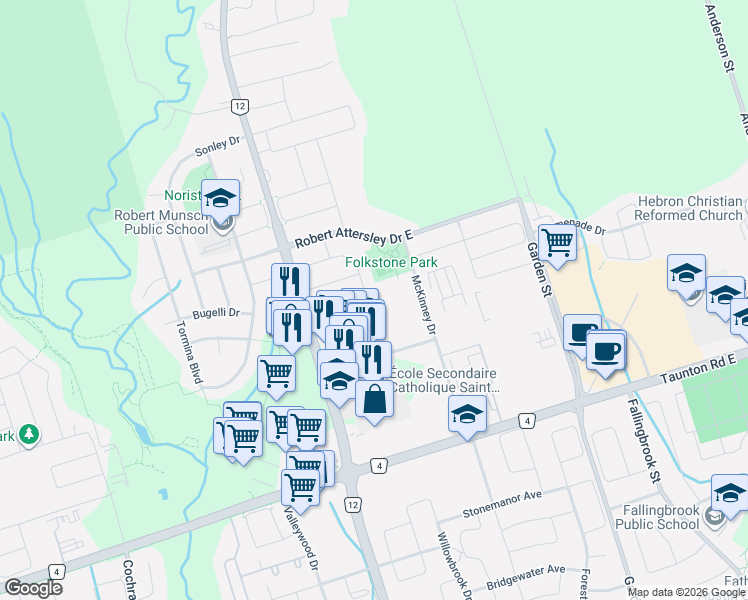 map of restaurants, bars, coffee shops, grocery stores, and more near 55 Harrongate Place in Whitby
