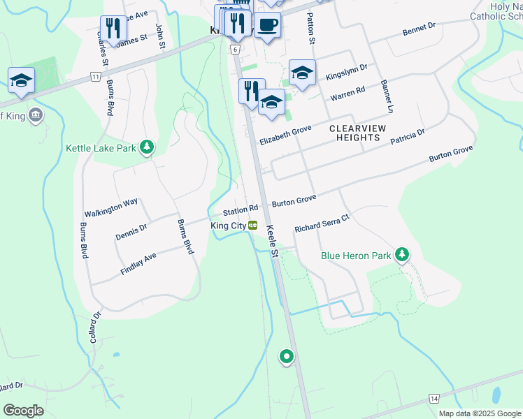 map of restaurants, bars, coffee shops, grocery stores, and more near 12684 Keele Street in King City
