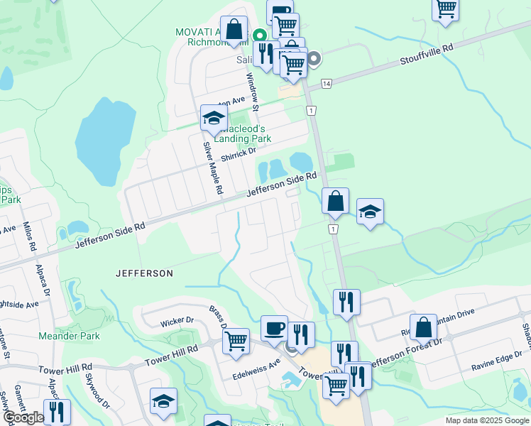 map of restaurants, bars, coffee shops, grocery stores, and more near 23 Rhine River Street in Richmond Hill