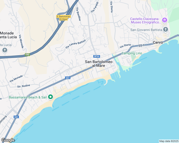map of restaurants, bars, coffee shops, grocery stores, and more near 32 Via Aurelia in Laigueglia