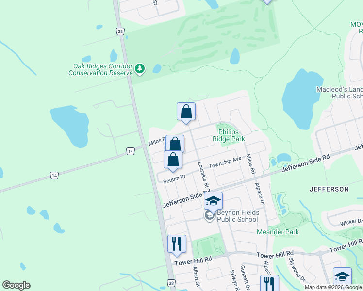 map of restaurants, bars, coffee shops, grocery stores, and more near 14 Yang Street in Richmond Hill