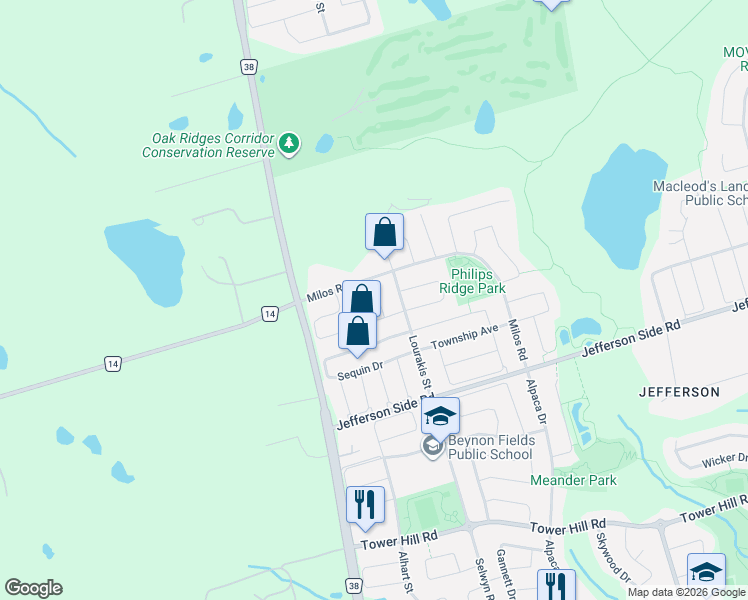 map of restaurants, bars, coffee shops, grocery stores, and more near in Richmond Hill