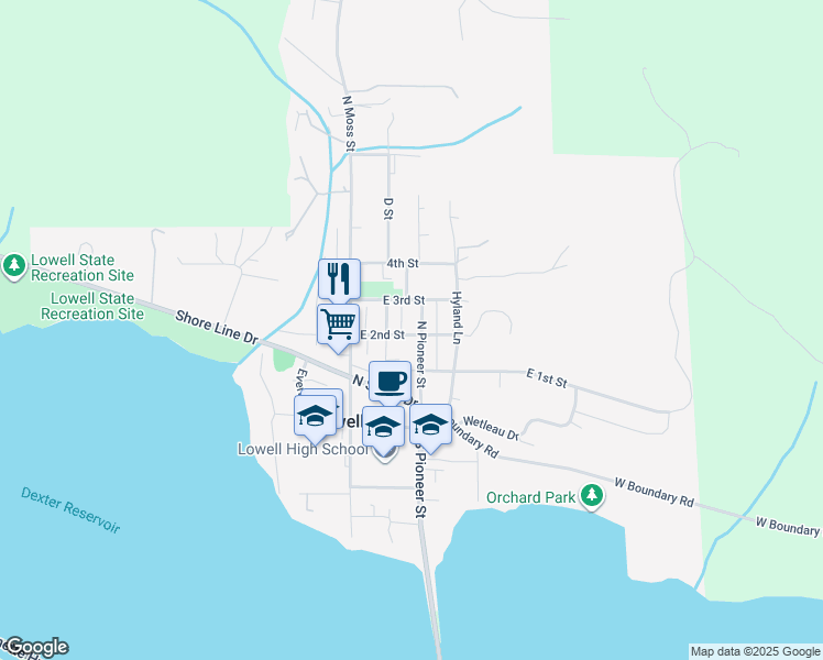 map of restaurants, bars, coffee shops, grocery stores, and more near 172 East 3rd Street in Lowell