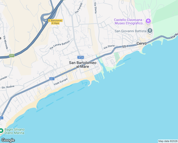 map of restaurants, bars, coffee shops, grocery stores, and more near 13 Piazza Andrea Doria in San Bartolomeo Al Mare