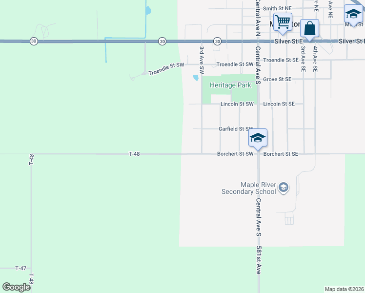 map of restaurants, bars, coffee shops, grocery stores, and more near 410 3rd Avenue Southwest in Mapleton