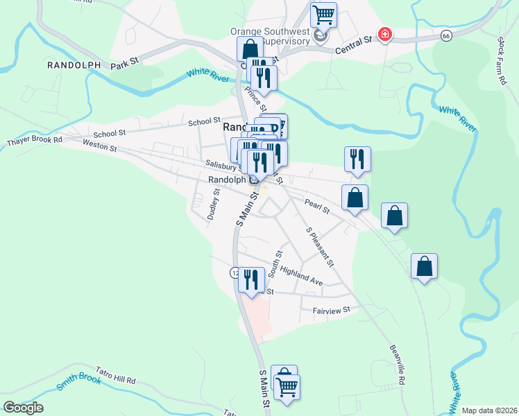 map of restaurants, bars, coffee shops, grocery stores, and more near 49 Emerson Terrace in Randolph