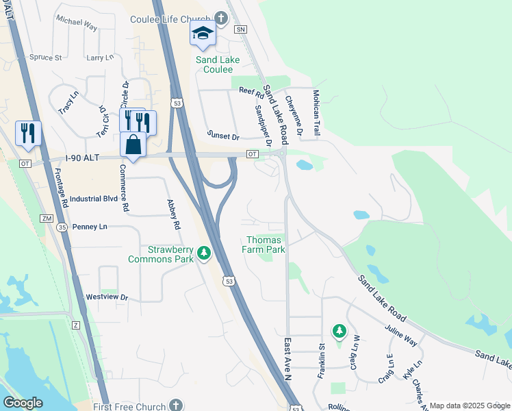 map of restaurants, bars, coffee shops, grocery stores, and more near 475 Country Club Lane in Onalaska
