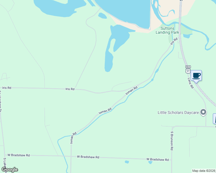 map of restaurants, bars, coffee shops, grocery stores, and more near 5988 Iris Road in Ludington