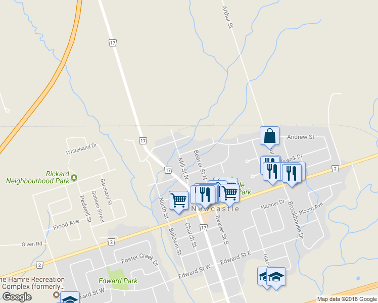 map of restaurants, bars, coffee shops, grocery stores, and more near 32 Andrew Street in Newcastle